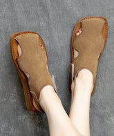 Handgemachte beige Rindsleder Spleißen Walking Sandalen aushöhlen